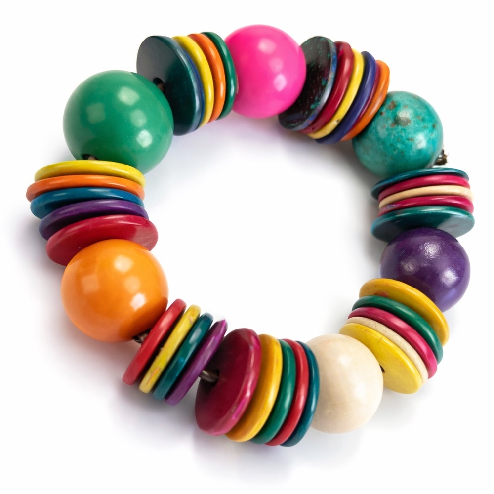 Multi-Color Wooden Bead Stretch Bracelet
